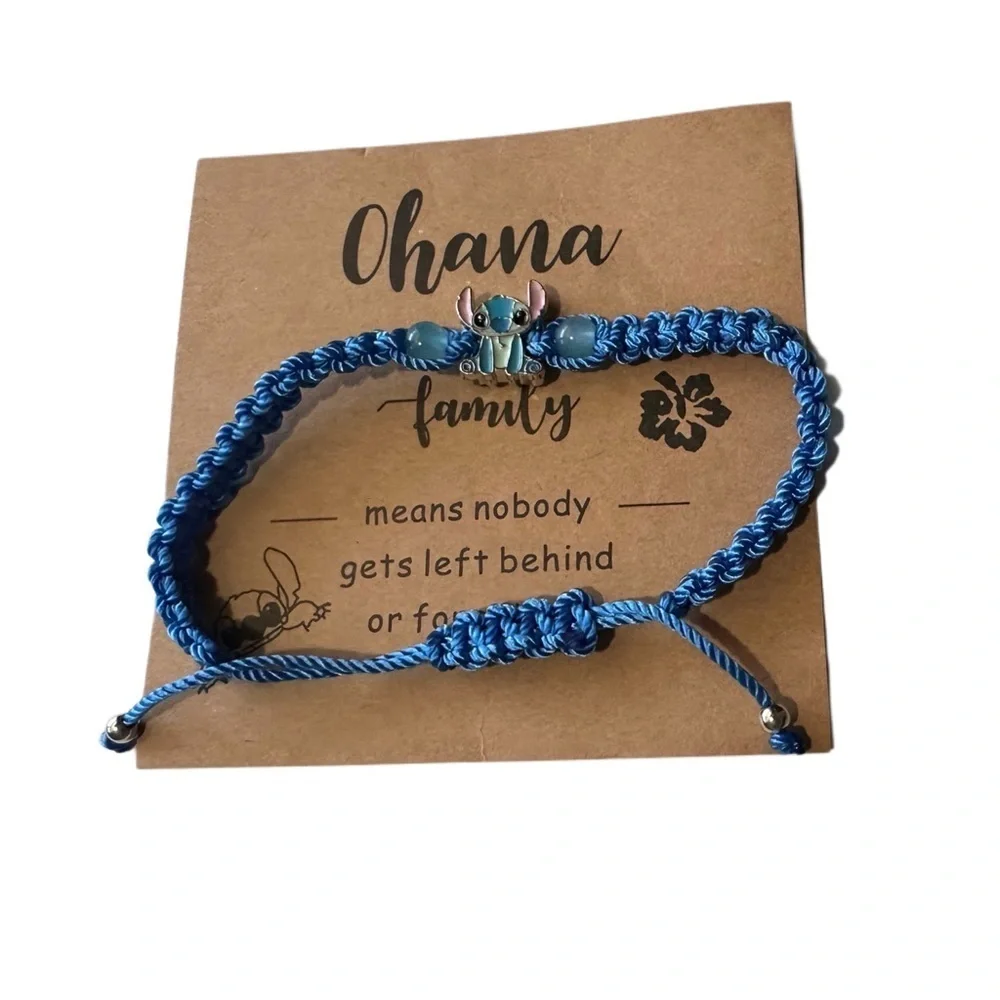 Stitch Adjustable Braided Bracelet with Beads. Ohana Cards Included